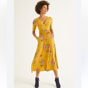 BODEN Carrie Saffron Yellow Floral Golden Jersey Daydream Midi Dress Size 14